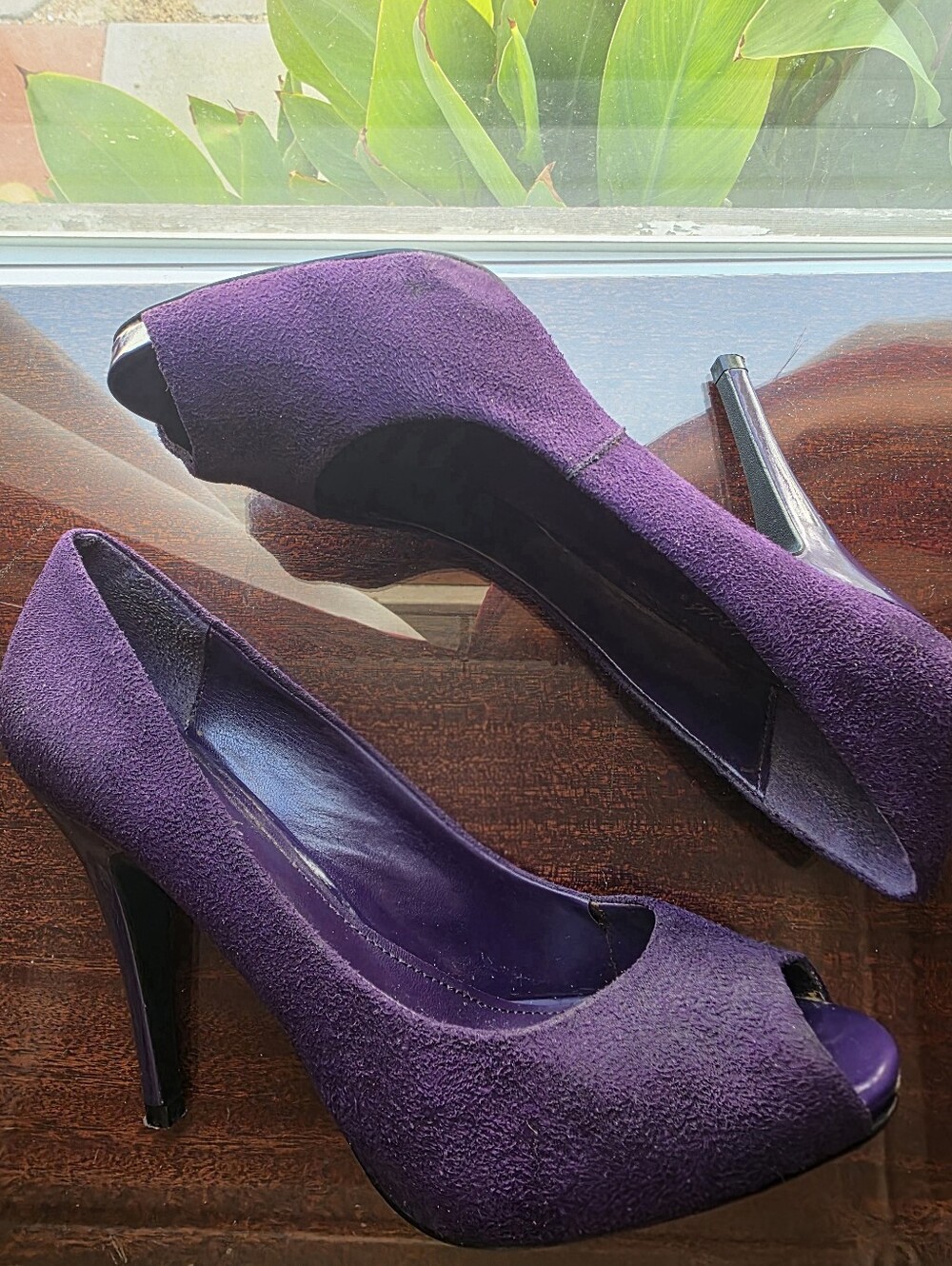 Purple Suede Peep-Toe High Heels 8.5